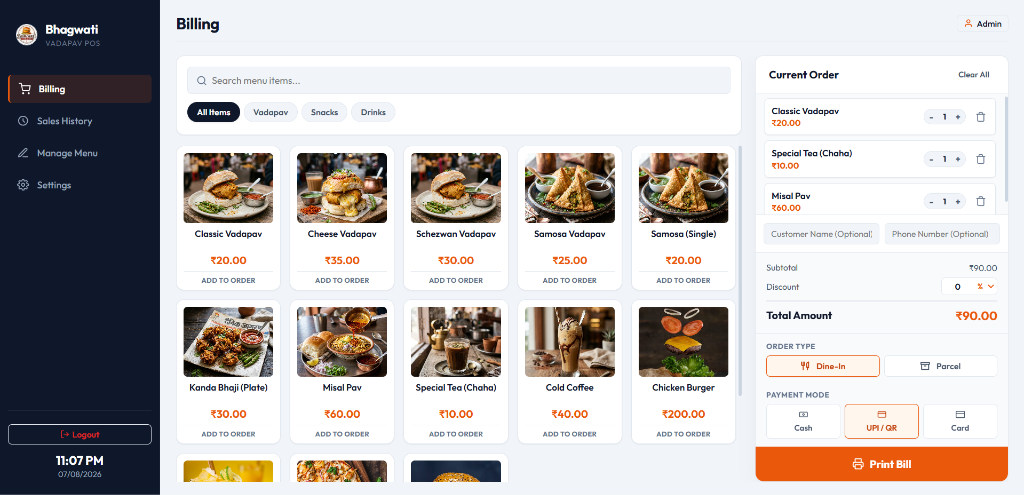 Bhagwati Vadapav POS & Billing System preview